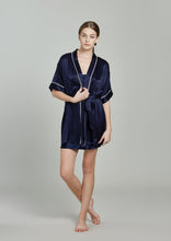 Load image into Gallery viewer, Jacques Midnight Blue Short Silk Robe - Yvonne.b