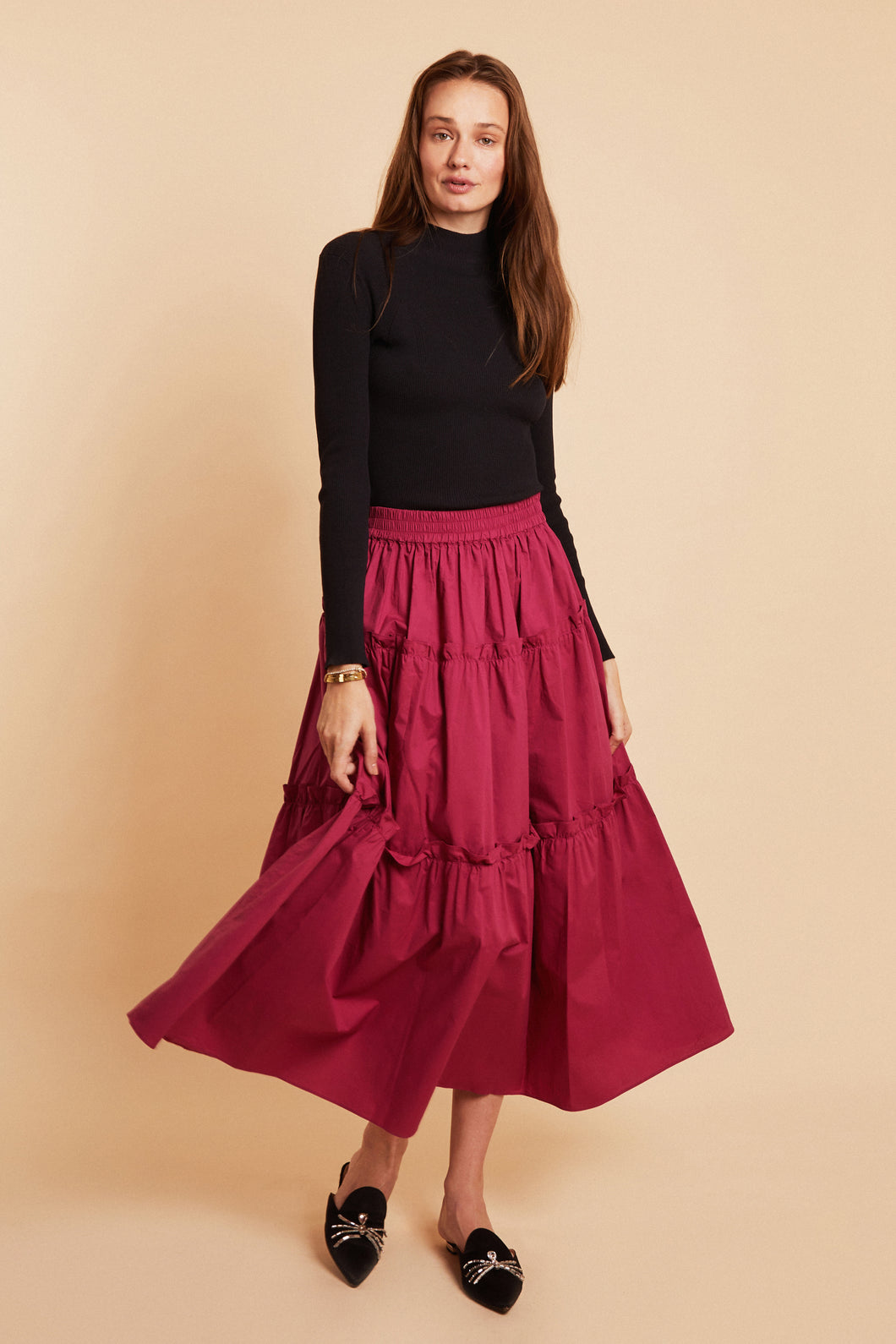 Adeline Midi Skirt in Magenta