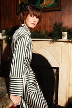Load image into Gallery viewer, Colette Striped Silk Long Robe in Dark Green - Yvonne.b