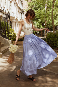 Cornflower Blue Stripe Maxi ruffle Skirt