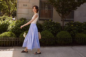 Cornflower Blue Stripe Maxi ruffle Skirt