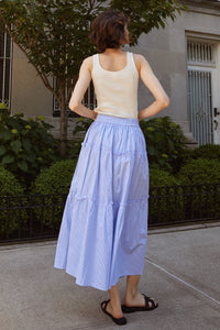 Cornflower Blue Stripe Maxi ruffle Skirt