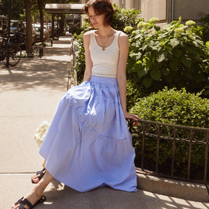 Cornflower Blue Stripe Maxi ruffle Skirt