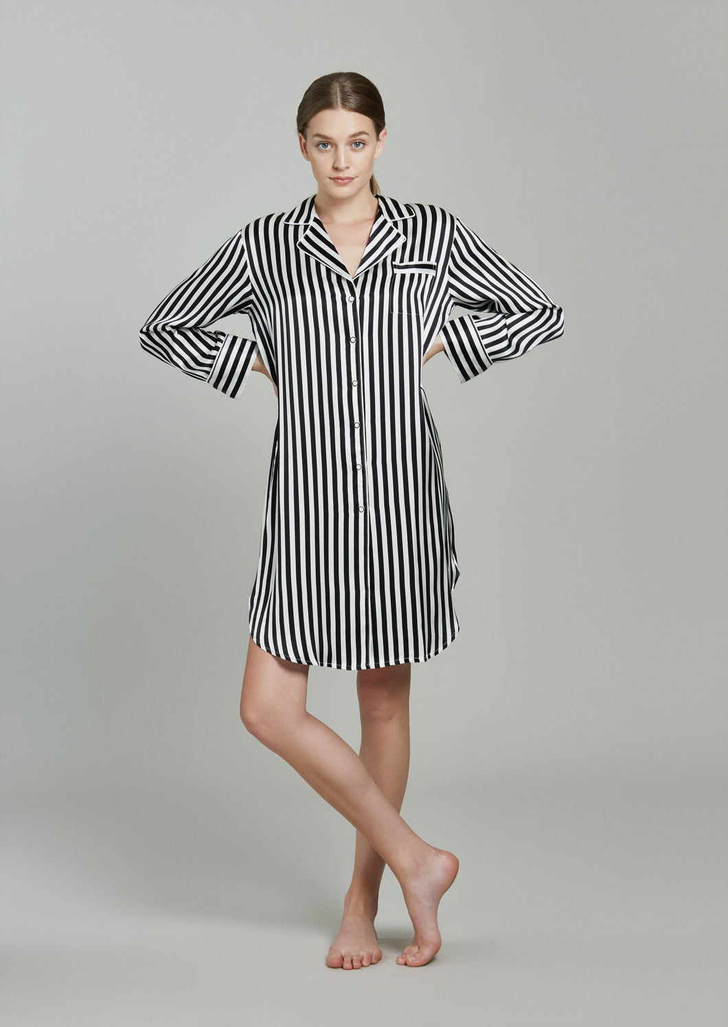 Colette Midnight Striped Silk Shirt Dress - Yvonne.b