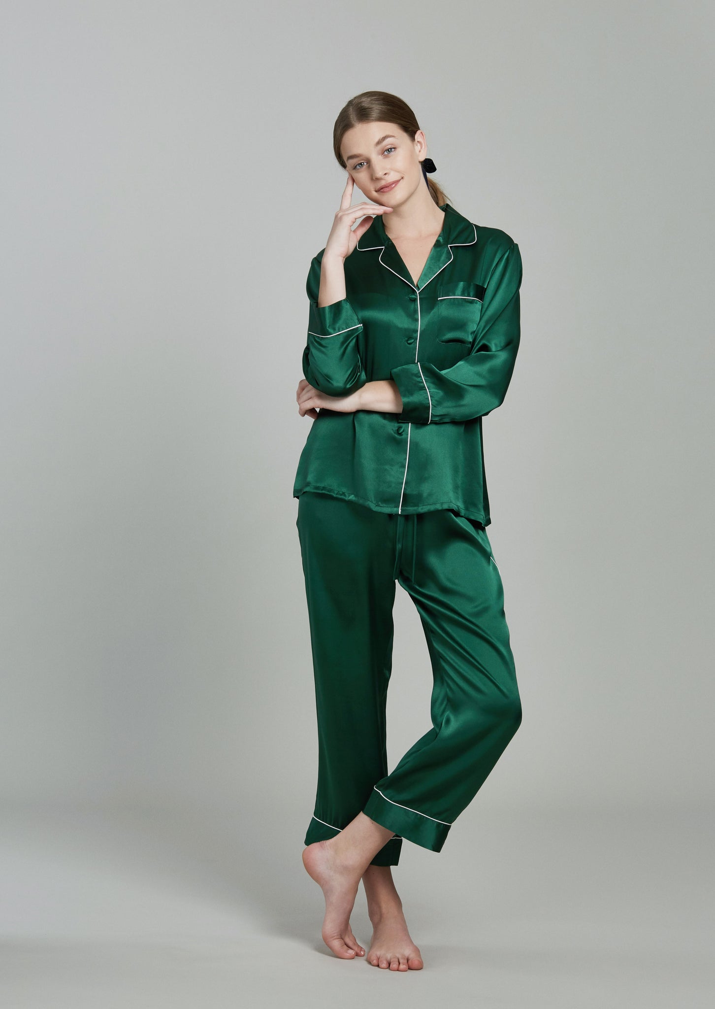 Estella Midnight Green Silk PJ Set – Yvonne.b