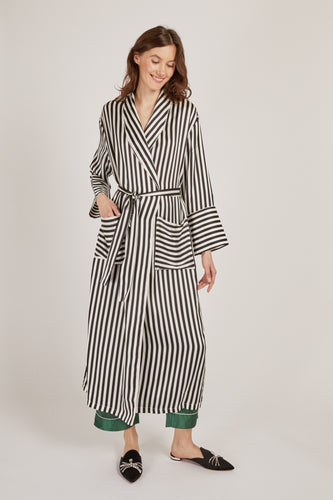 Colette Striped Silk Long Robe - Yvonne.b